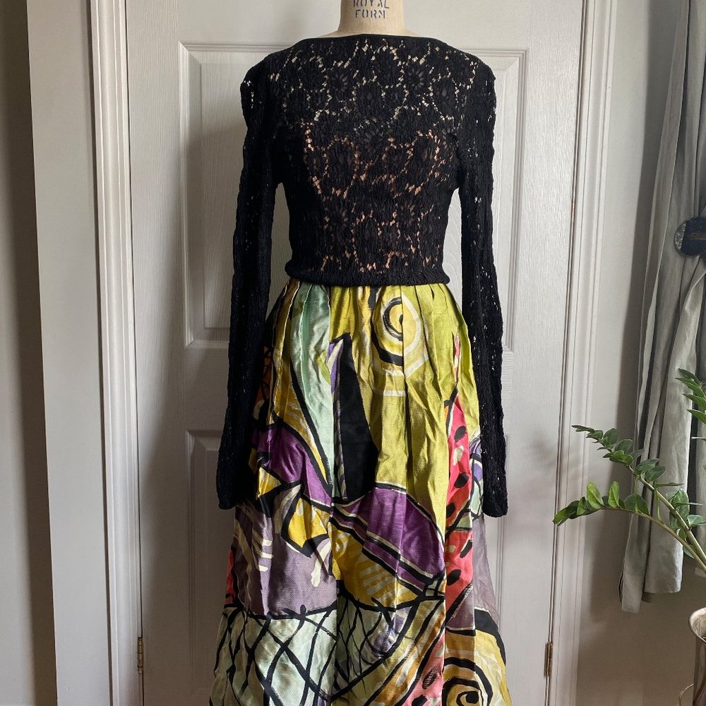 Vintage Sander Witlin Lace Bodice Gown Silk Full Skirt Midi Gently Used Crinolin
